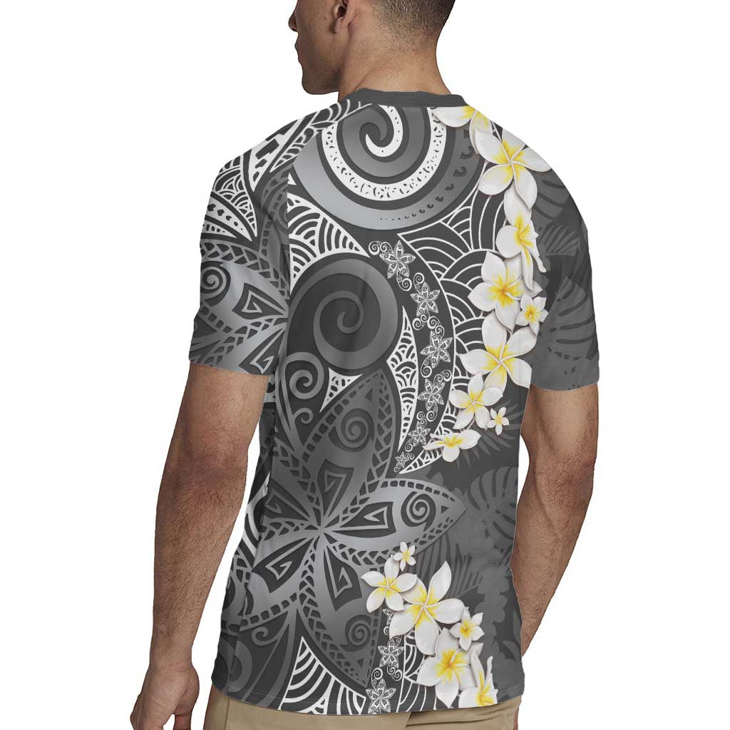 Gray Polynesian Tribal Frangipani Tropical Vibe Rugby Jersey LT14 - Polynesian Pride