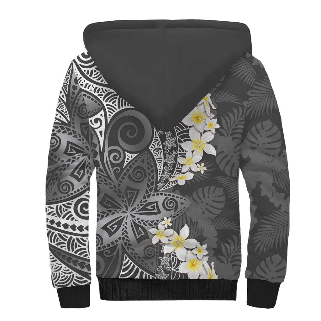 Gray Polynesian Tribal Frangipani Tropical Vibe Sherpa Hoodie LT14 - Polynesian Pride