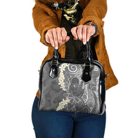 Gray Polynesian Tribal Frangipani Tropical Vibe Shoulder Handbag
