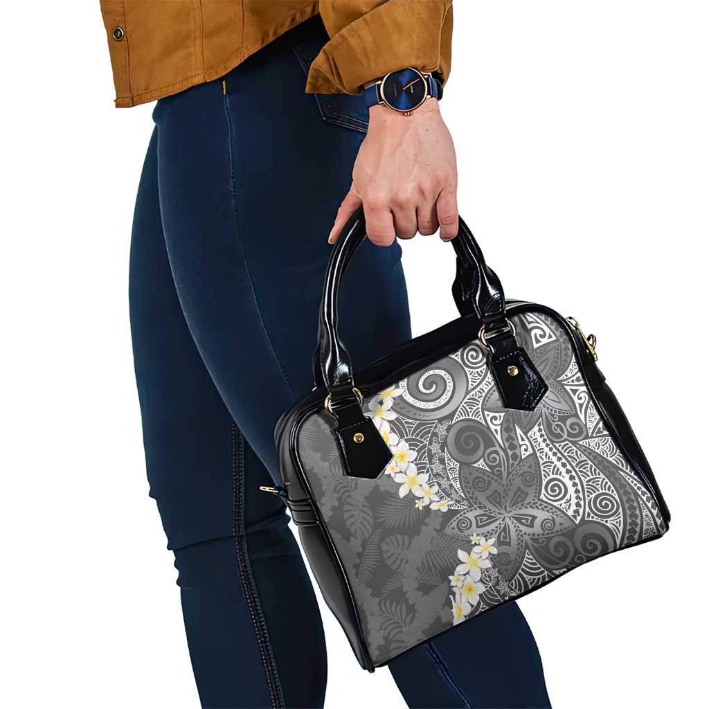 Gray Polynesian Tribal Frangipani Tropical Vibe Shoulder Handbag