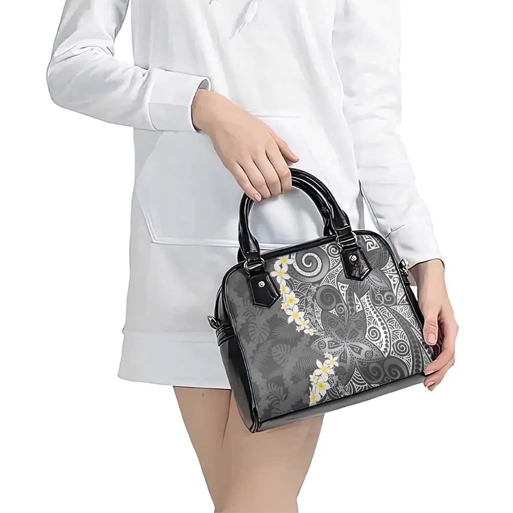 Gray Polynesian Tribal Frangipani Tropical Vibe Shoulder Handbag