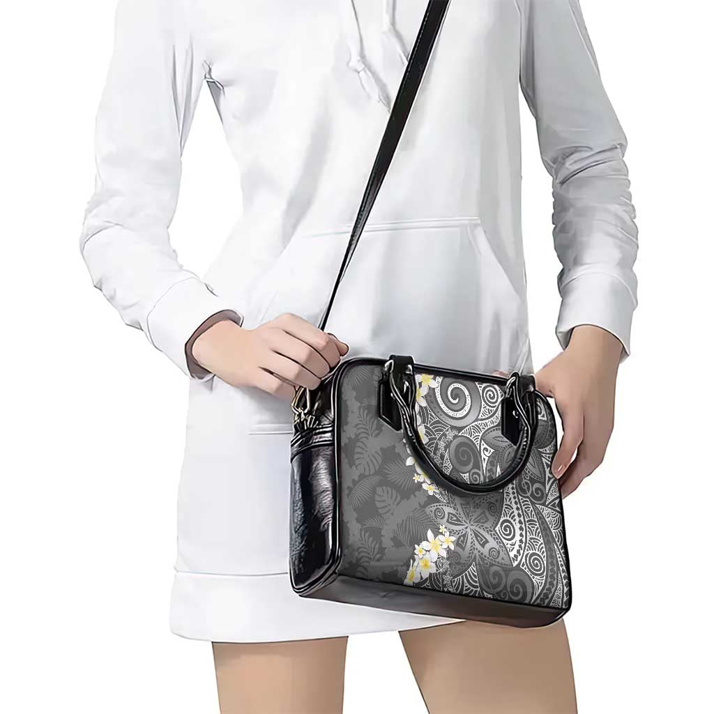 Gray Polynesian Tribal Frangipani Tropical Vibe Shoulder Handbag