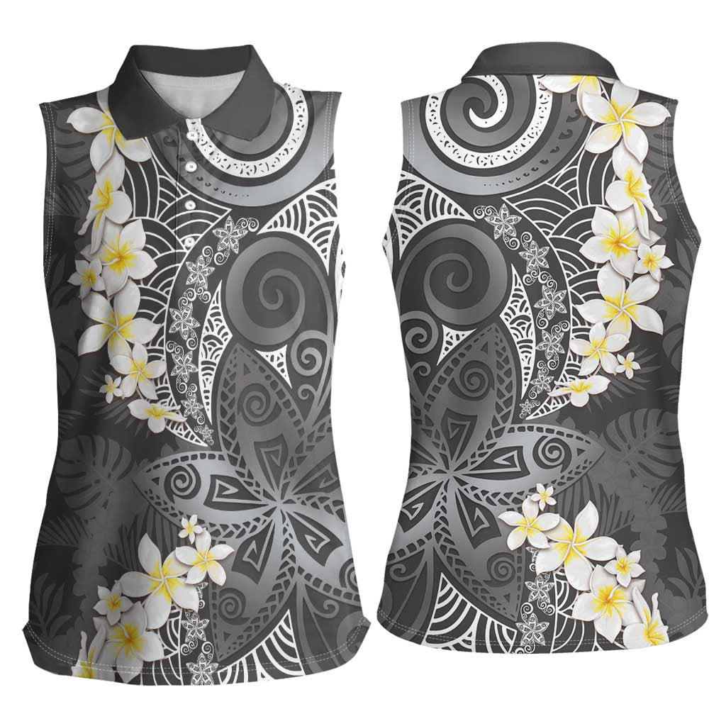 Gray Polynesian Tribal Frangipani Tropical Vibe Women Sleeveless Polo Shirt LT14 - Polynesian Pride