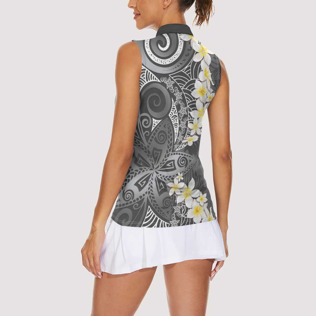 Gray Polynesian Tribal Frangipani Tropical Vibe Women Sleeveless Polo Shirt LT14 - Polynesian Pride