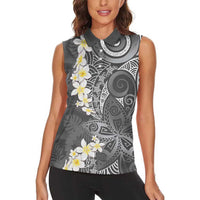 Gray Polynesian Tribal Frangipani Tropical Vibe Women Sleeveless Polo Shirt LT14 - Polynesian Pride