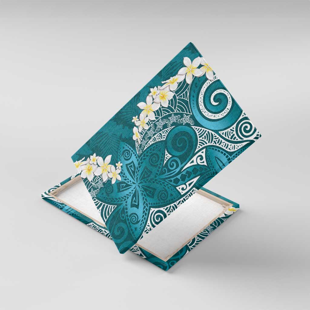 Cyan Polynesian Tribal Frangipani Tropical Vibe Canvas Wall Art