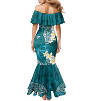 Cyan Polynesian Tribal Frangipani Tropical Vibe Family Matching Mermaid Dress and Hawaiian Shirt LT14 - Polynesian Pride