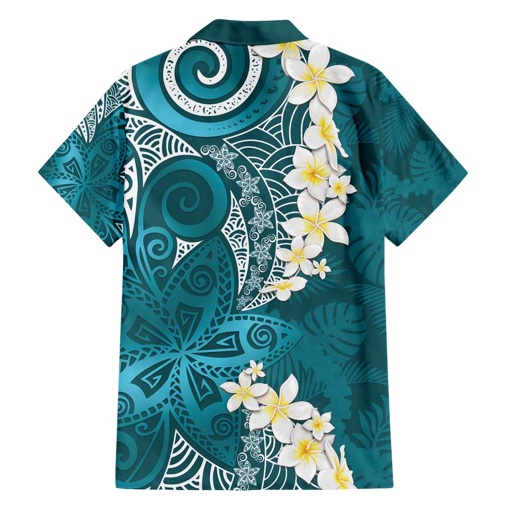 Cyan Polynesian Tribal Frangipani Tropical Vibe Family Matching Off Shoulder Maxi Dress and Hawaiian Shirt LT14 - Polynesian Pride