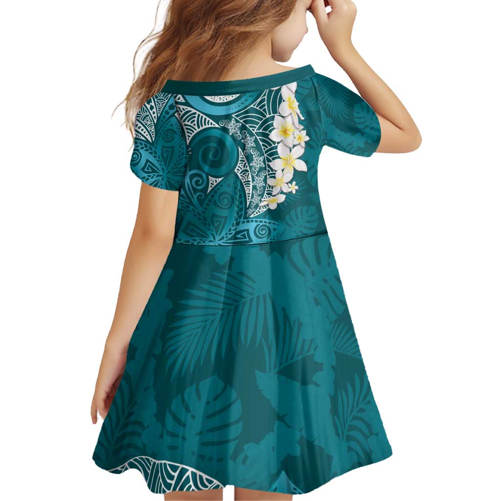 Cyan Polynesian Tribal Frangipani Tropical Vibe Family Matching Off Shoulder Short Dress and Hawaiian Shirt LT14 - Polynesian Pride