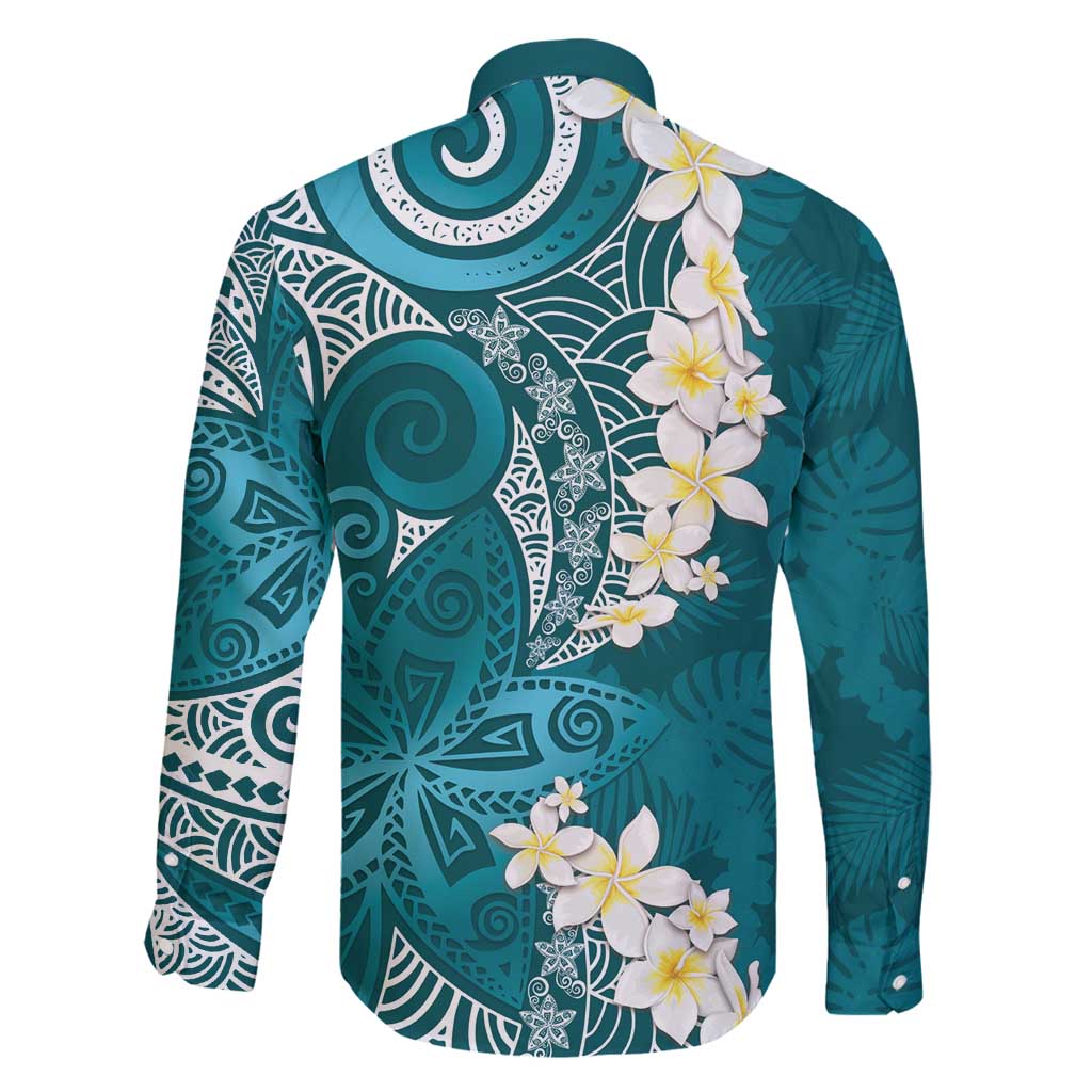 Cyan Polynesian Tribal Frangipani Tropical Vibe Family Matching Off Shoulder Short Dress and Hawaiian Shirt LT14 - Polynesian Pride