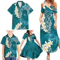 Cyan Polynesian Tribal Frangipani Tropical Vibe Family Matching Summer Maxi Dress and Hawaiian Shirt LT14 - Polynesian Pride
