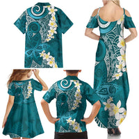 Cyan Polynesian Tribal Frangipani Tropical Vibe Family Matching Summer Maxi Dress and Hawaiian Shirt LT14 - Polynesian Pride