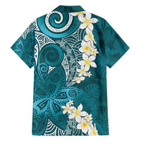 Cyan Polynesian Tribal Frangipani Tropical Vibe Family Matching Tank Maxi Dress and Hawaiian Shirt LT14 - Polynesian Pride