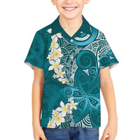Cyan Polynesian Tribal Frangipani Tropical Vibe Family Matching Tank Maxi Dress and Hawaiian Shirt LT14 Son's Shirt Cyan - Polynesian Pride
