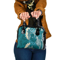 Cyan Polynesian Tribal Frangipani Tropical Vibe Shoulder Handbag