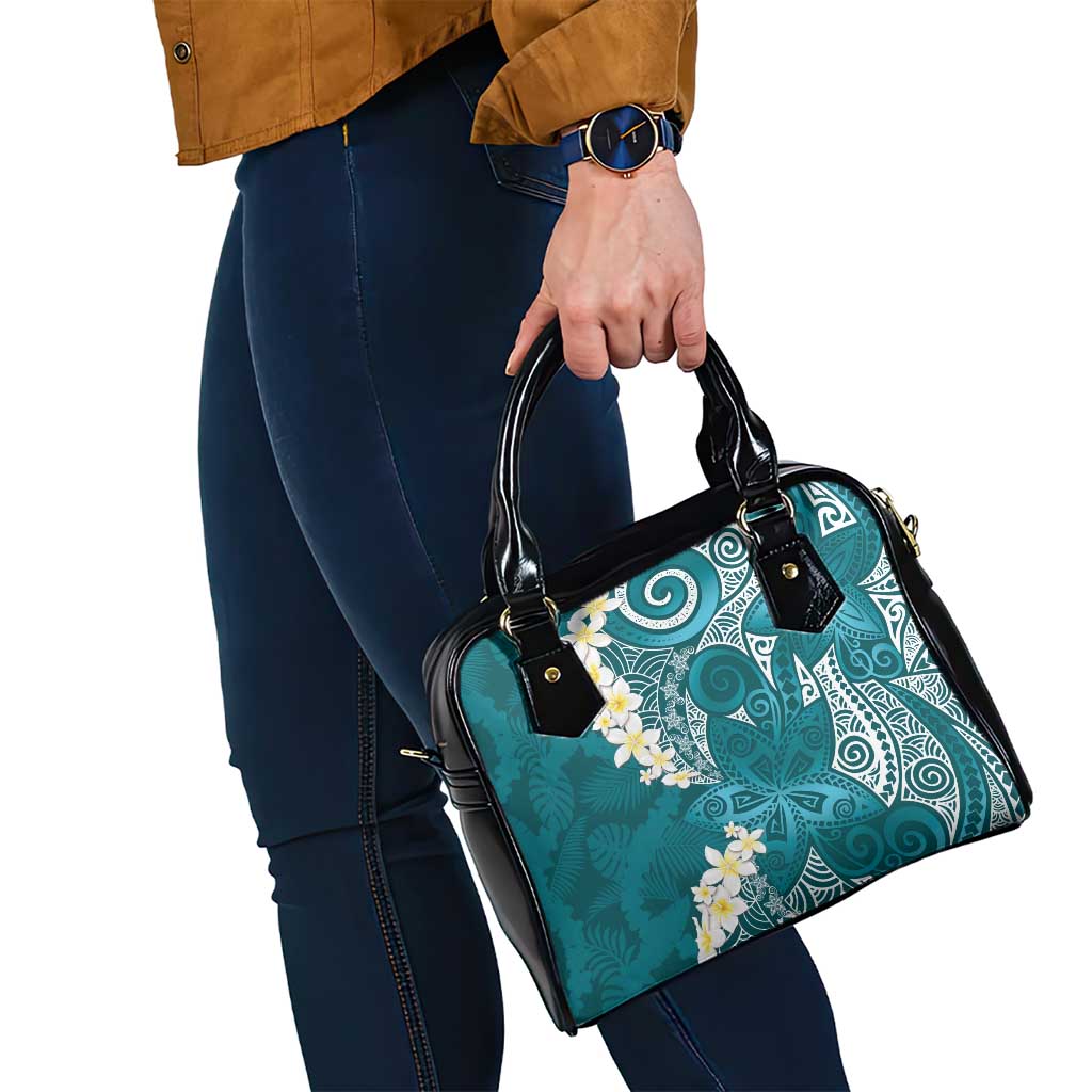 Cyan Polynesian Tribal Frangipani Tropical Vibe Shoulder Handbag