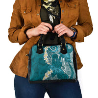 Cyan Polynesian Tribal Frangipani Tropical Vibe Shoulder Handbag