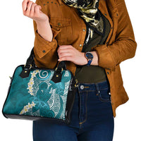 Cyan Polynesian Tribal Frangipani Tropical Vibe Shoulder Handbag