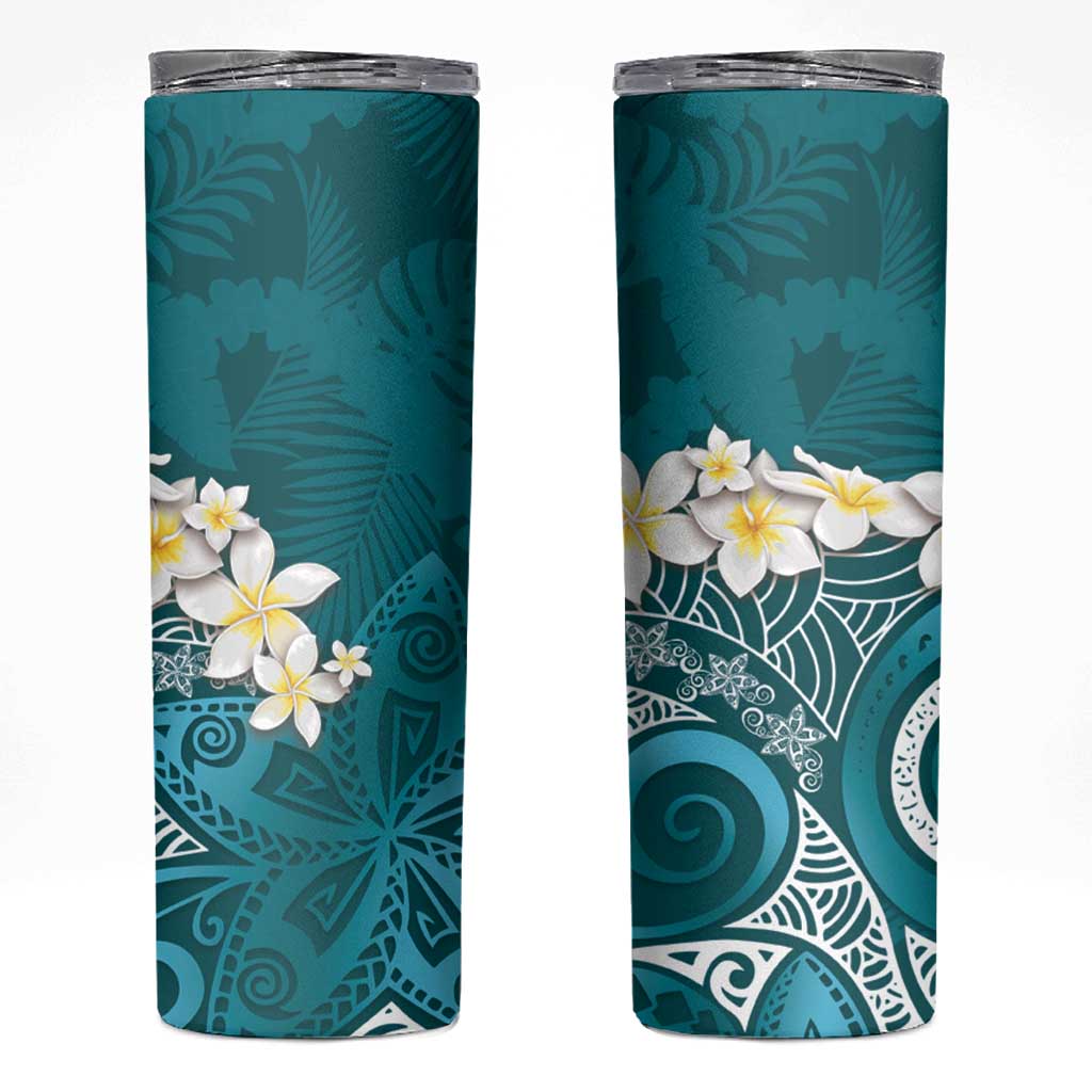 Cyan Polynesian Tribal Frangipani Tropical Vibe Skinny Tumbler LT14 Cyan - Polynesian Pride