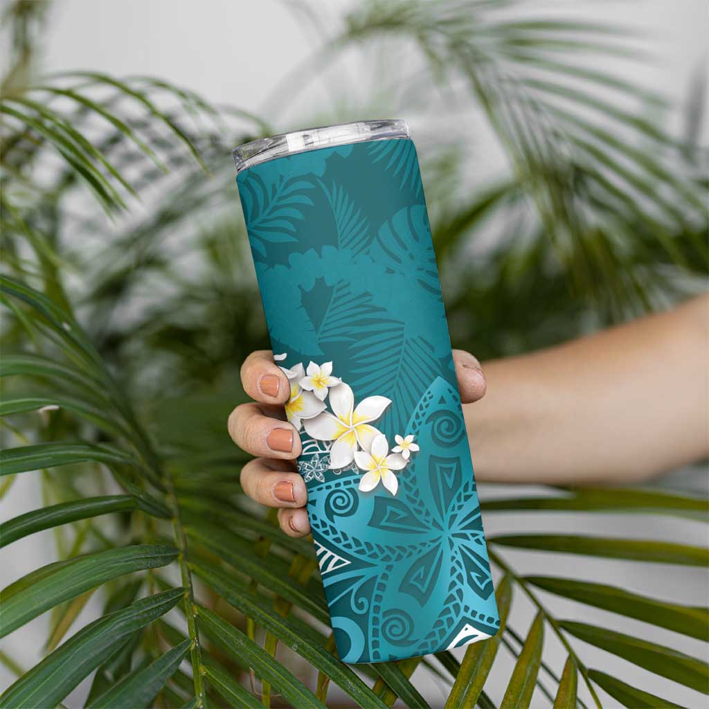 Cyan Polynesian Tribal Frangipani Tropical Vibe Skinny Tumbler LT14 - Polynesian Pride
