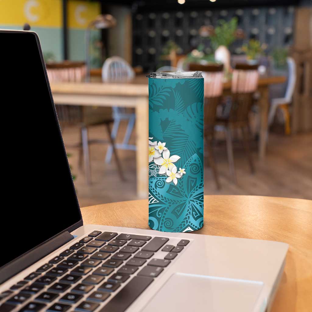 Cyan Polynesian Tribal Frangipani Tropical Vibe Skinny Tumbler LT14 - Polynesian Pride