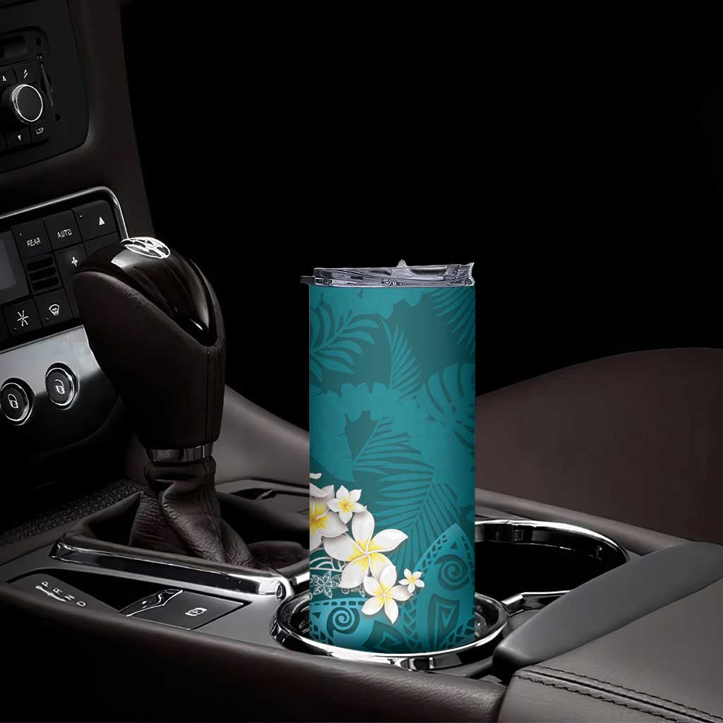Cyan Polynesian Tribal Frangipani Tropical Vibe Skinny Tumbler LT14 - Polynesian Pride