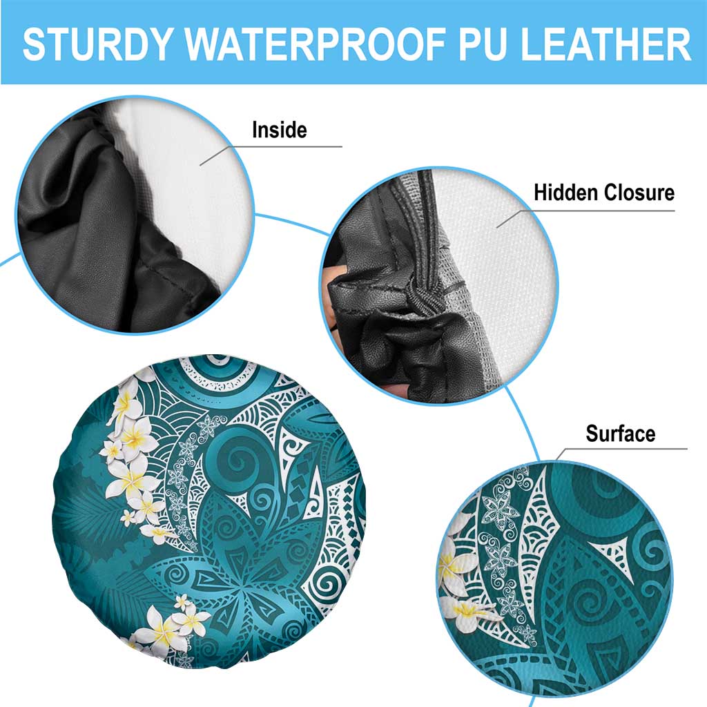 Cyan Polynesian Tribal Frangipani Tropical Vibe Spare Tire Cover