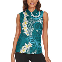 Cyan Polynesian Tribal Frangipani Tropical Vibe Women Sleeveless Polo Shirt LT14 - Polynesian Pride