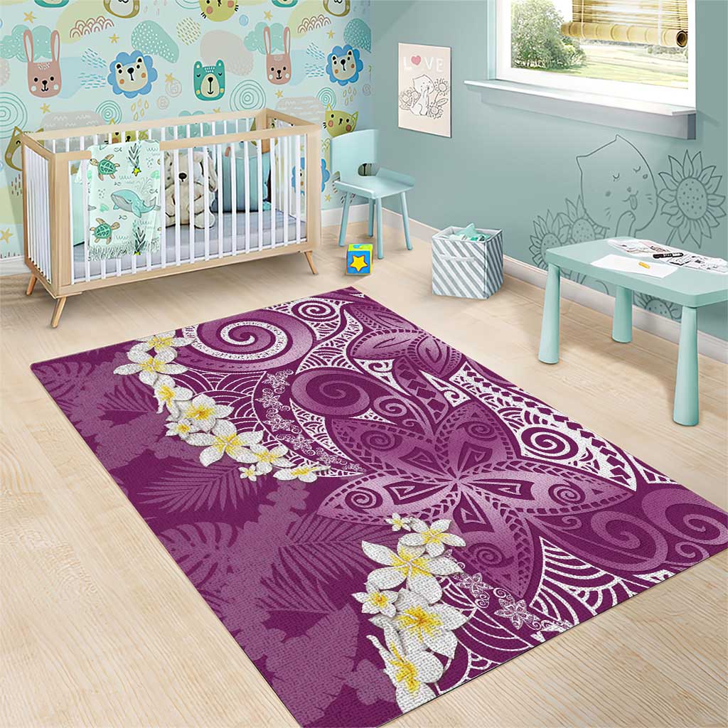 Pink Polynesian Tribal Frangipani Tropical Vibe Area Rug