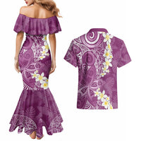 Pink Polynesian Tribal Frangipani Tropical Vibe Couples Matching Mermaid Dress and Hawaiian Shirt LT14 - Polynesian Pride