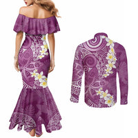 Pink Polynesian Tribal Frangipani Tropical Vibe Couples Matching Mermaid Dress and Long Sleeve Button Shirt LT14 - Polynesian Pride