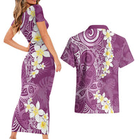 Pink Polynesian Tribal Frangipani Tropical Vibe Couples Matching Short Sleeve Bodycon Dress and Hawaiian Shirt LT14 - Polynesian Pride