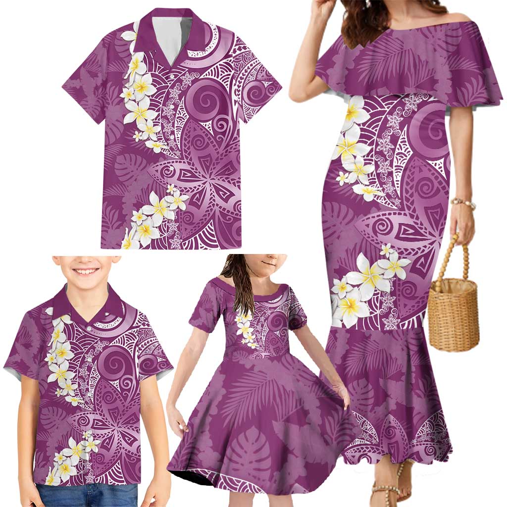 Pink Polynesian Tribal Frangipani Tropical Vibe Family Matching Mermaid Dress and Hawaiian Shirt LT14 - Polynesian Pride