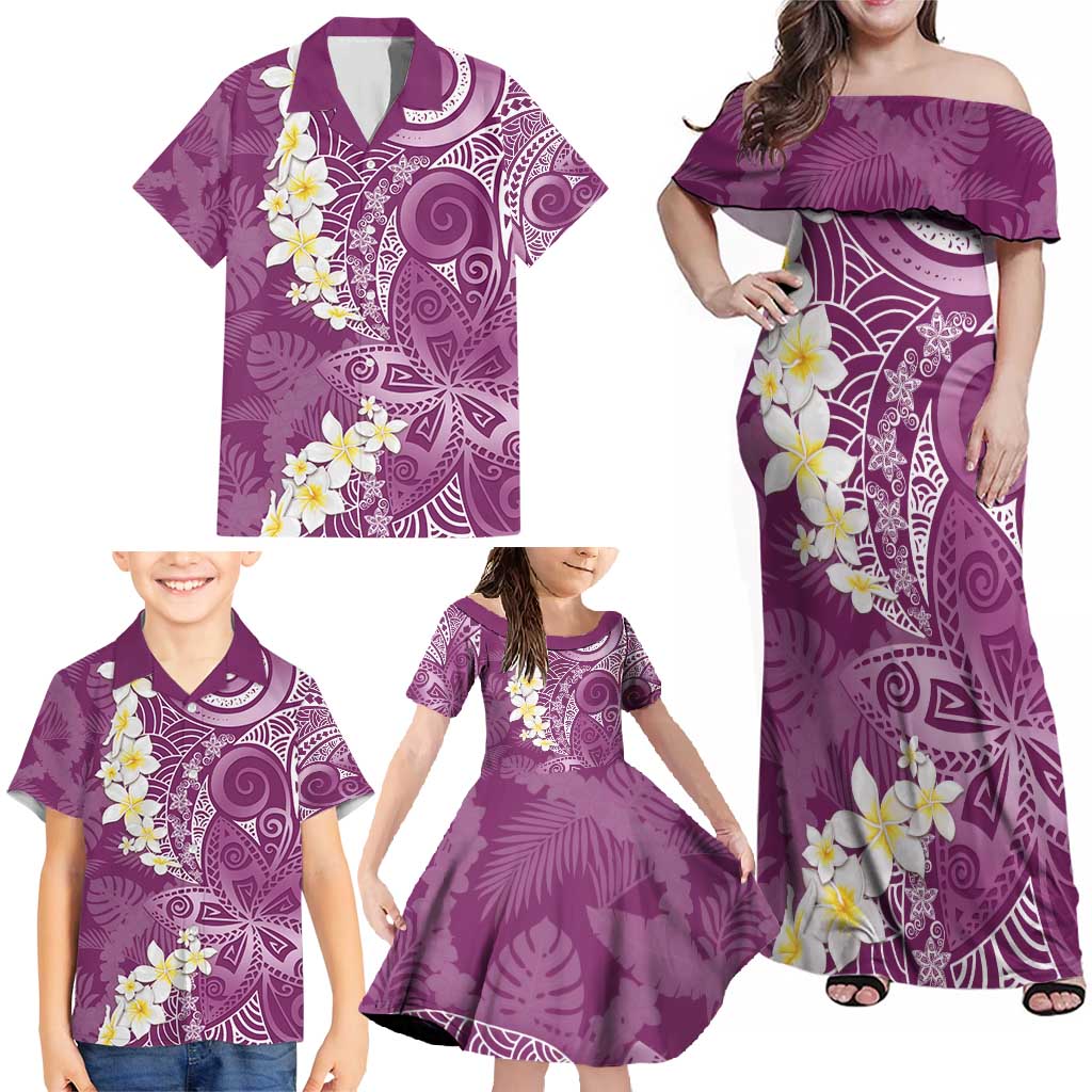 Pink Polynesian Tribal Frangipani Tropical Vibe Family Matching Off Shoulder Maxi Dress and Hawaiian Shirt LT14 - Polynesian Pride
