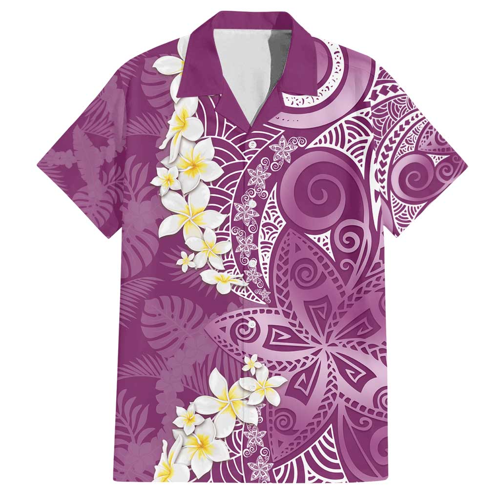 Pink Polynesian Tribal Frangipani Tropical Vibe Family Matching Off Shoulder Maxi Dress and Hawaiian Shirt LT14 Dad's Shirt - Short Sleeve Pink - Polynesian Pride