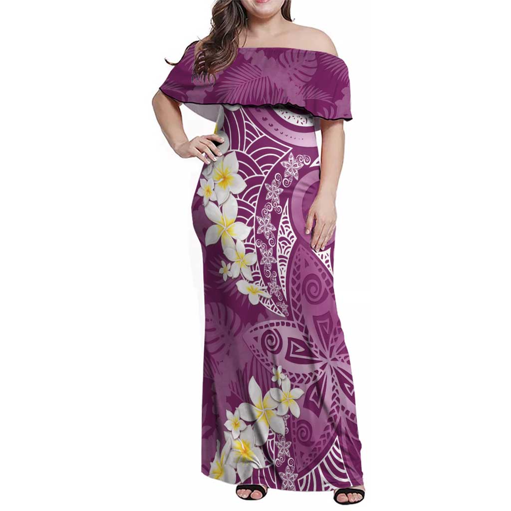 Pink Polynesian Tribal Frangipani Tropical Vibe Family Matching Off Shoulder Maxi Dress and Hawaiian Shirt LT14 Mom's Dress Pink - Polynesian Pride