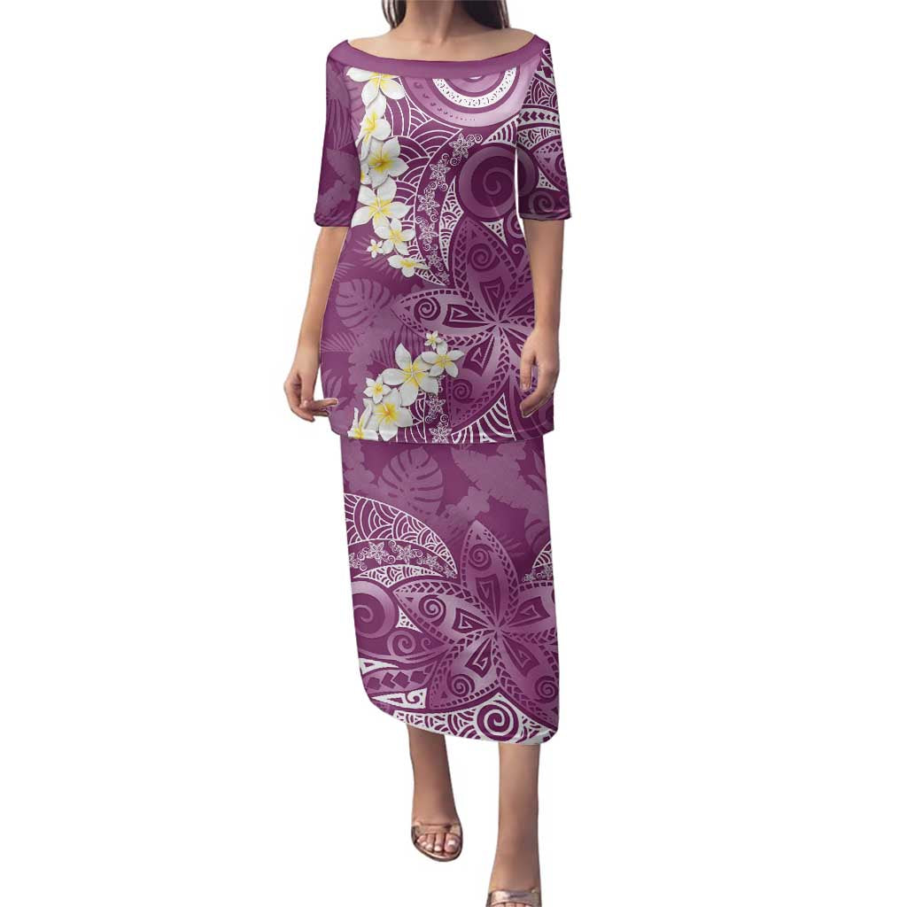 Pink Polynesian Tribal Frangipani Tropical Vibe Family Matching Puletasi and Hawaiian Shirt LT14 Mom's Dress Pink - Polynesian Pride