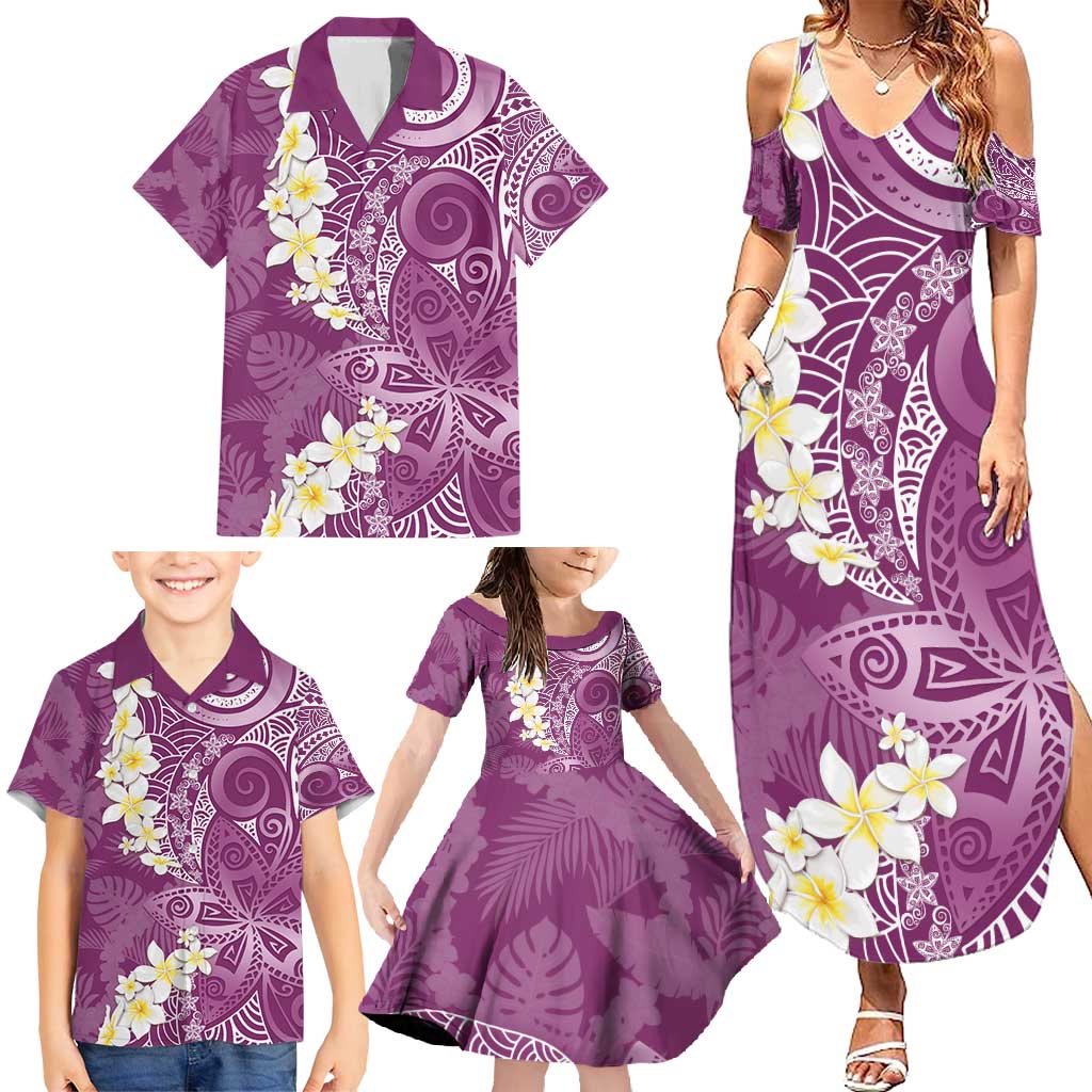 Pink Polynesian Tribal Frangipani Tropical Vibe Family Matching Summer Maxi Dress and Hawaiian Shirt LT14 - Polynesian Pride