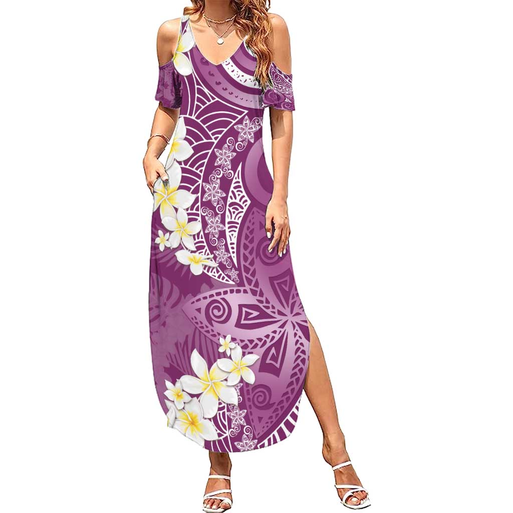 Pink Polynesian Tribal Frangipani Tropical Vibe Family Matching Summer Maxi Dress and Hawaiian Shirt LT14 Mom's Dress Pink - Polynesian Pride