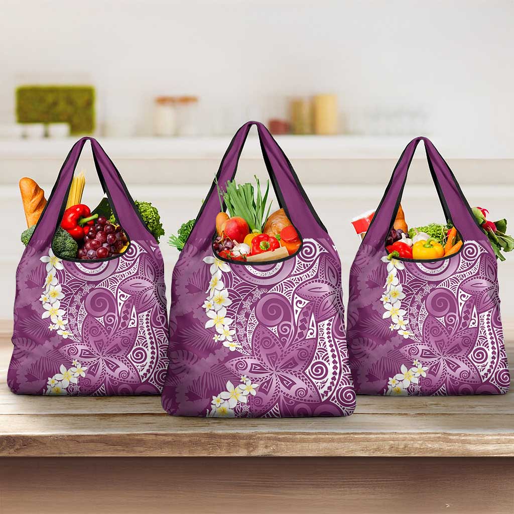 Pink Polynesian Tribal Frangipani Tropical Vibe Grocery Bag