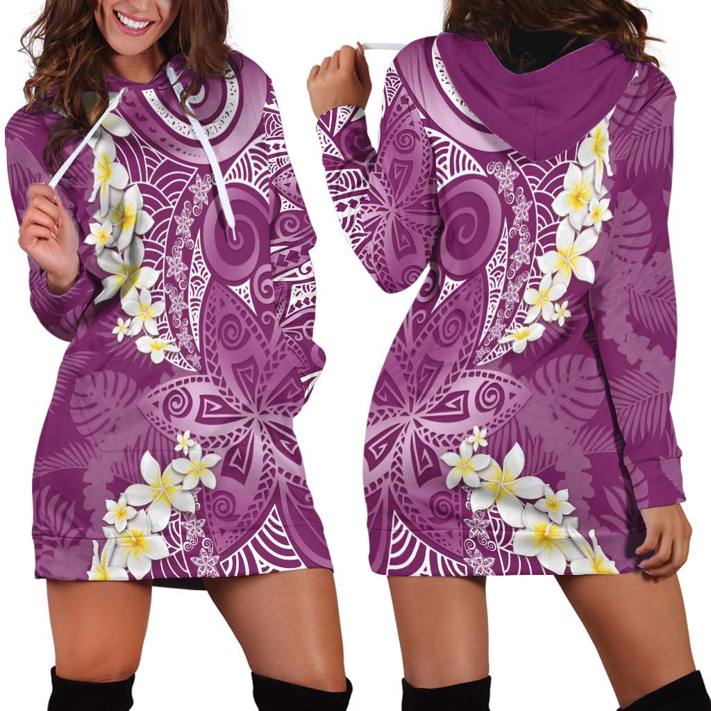 Pink Polynesian Tribal Frangipani Tropical Vibe Hoodie Dress