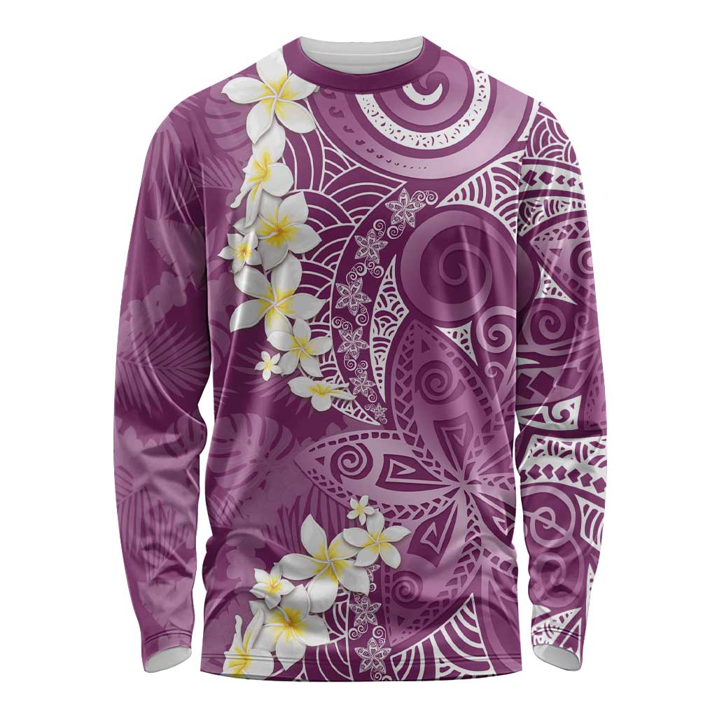 Pink Polynesian Tribal Frangipani Tropical Vibe Long Sleeve Shirt