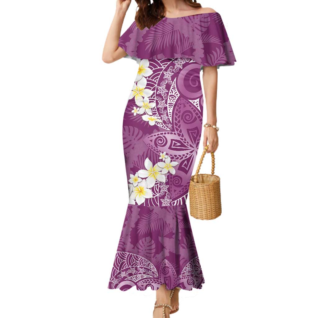 Pink Polynesian Tribal Frangipani Tropical Vibe Mermaid Dress