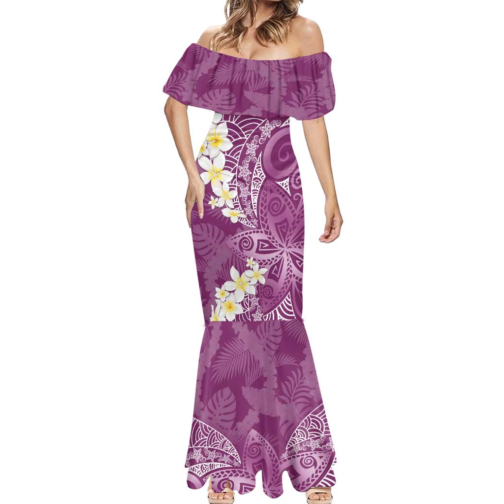 Pink Polynesian Tribal Frangipani Tropical Vibe Mermaid Dress