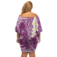 Pink Polynesian Tribal Frangipani Tropical Vibe Off Shoulder Short Dress