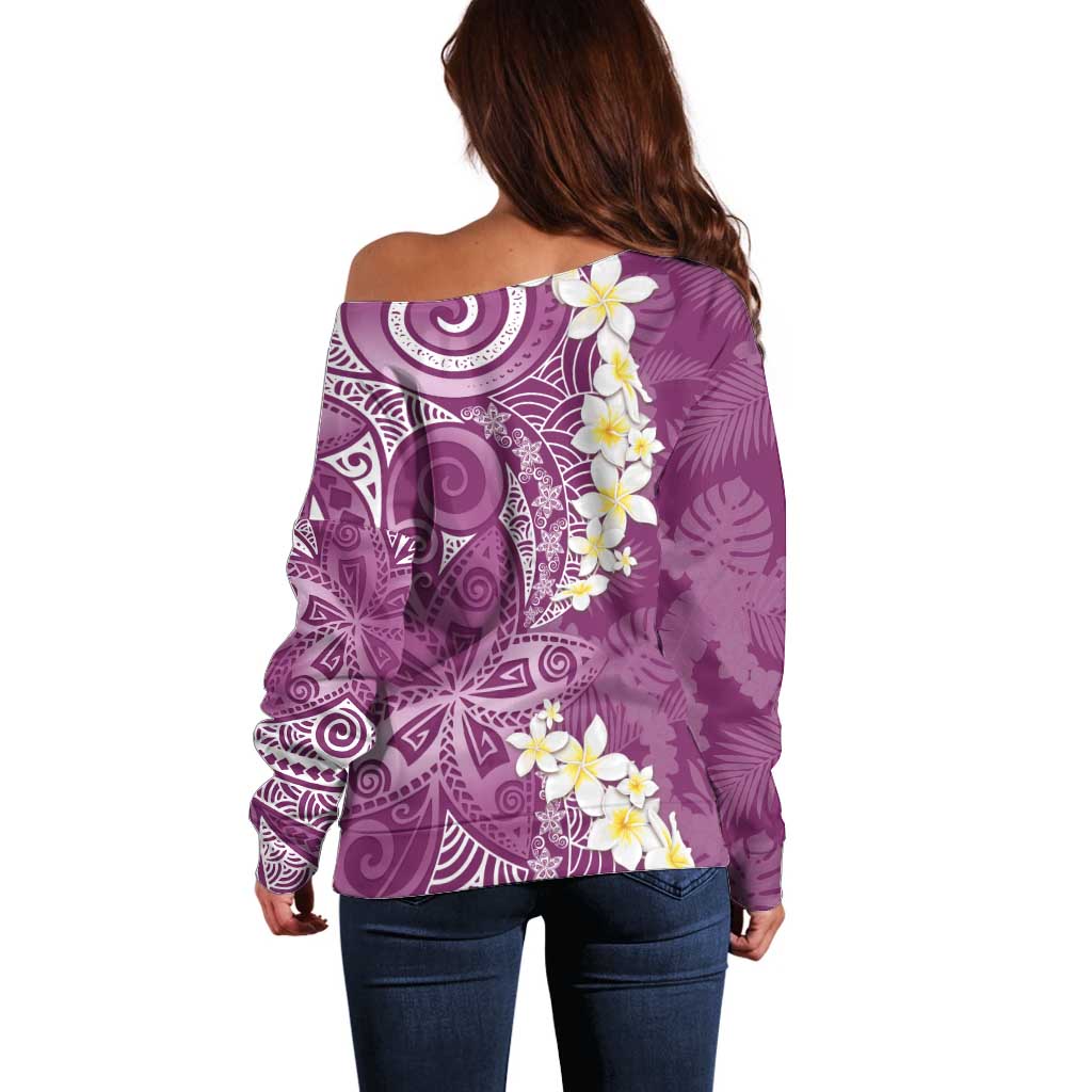 Pink Polynesian Tribal Frangipani Tropical Vibe Off Shoulder Sweater