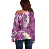 Pink Polynesian Tribal Frangipani Tropical Vibe Off Shoulder Sweater