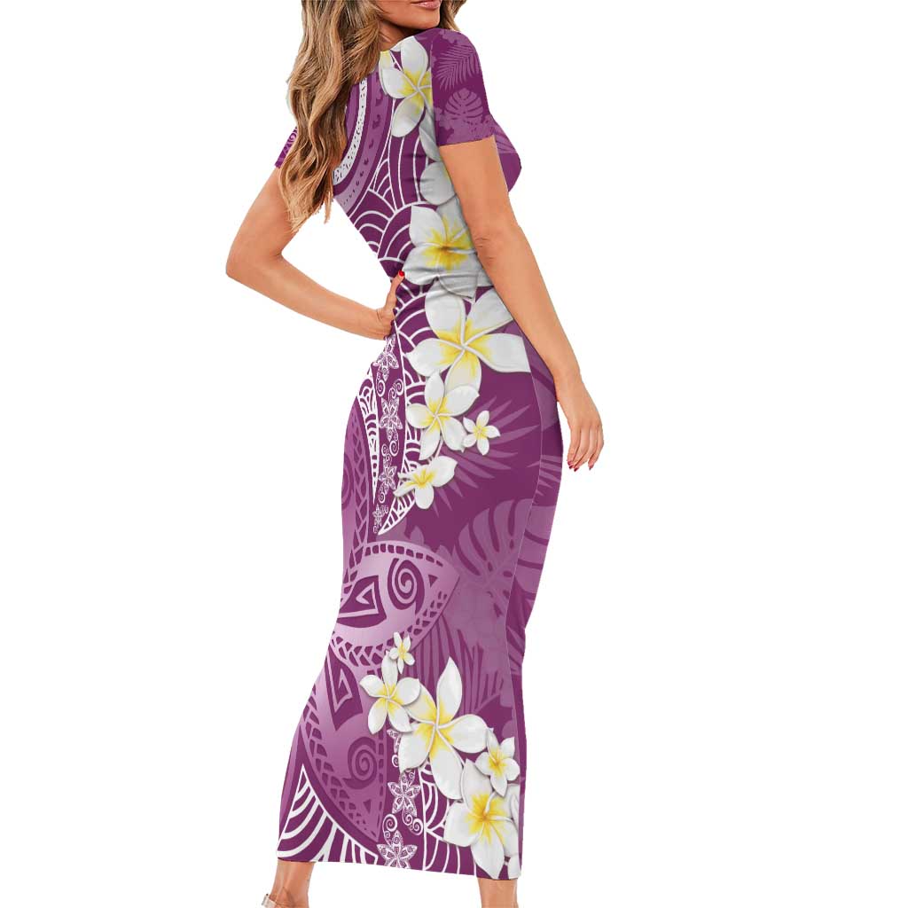 Pink Polynesian Tribal Frangipani Tropical Vibe Short Sleeve Bodycon Dress