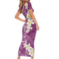 Pink Polynesian Tribal Frangipani Tropical Vibe Short Sleeve Bodycon Dress