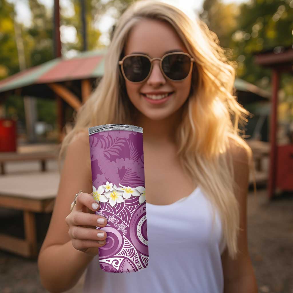 Pink Polynesian Tribal Frangipani Tropical Vibe Skinny Tumbler